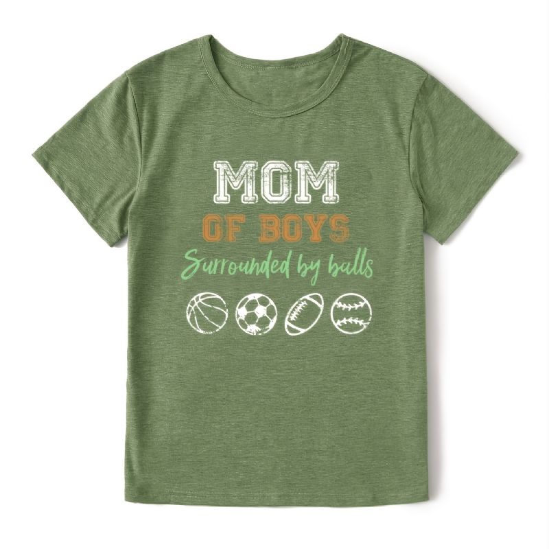 Casual Mom Of Pojkar Tryck Crew Neck T-shirt Lös Kortärmad Mode Sommar T-shirts Toppar Damkläder