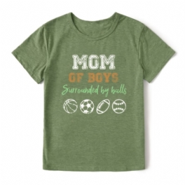 Casual Mom Of Pojkar Tryck Crew Neck T-shirt Lös Kortärmad Mode Sommar T-shirts Toppar Damkläder