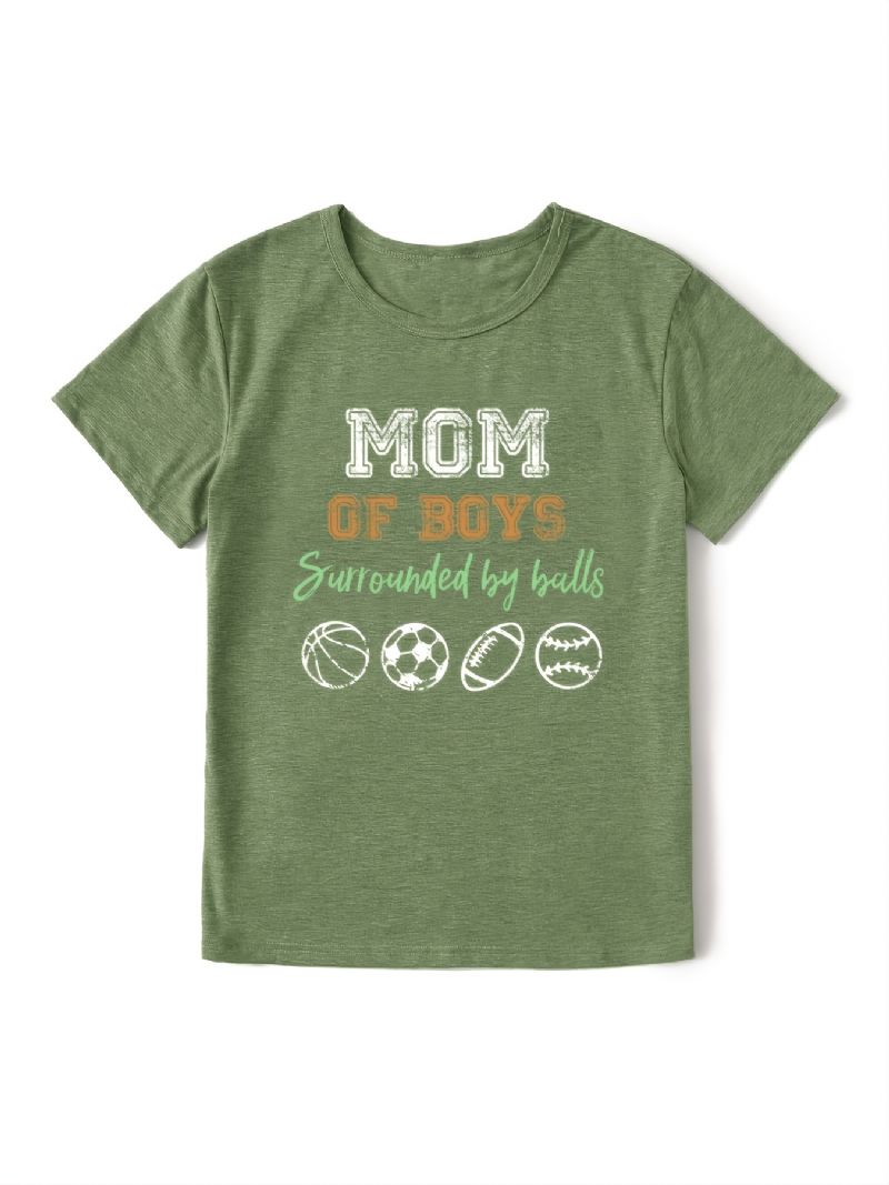 Casual Mom Of Pojkar Tryck Crew Neck T-shirt Lös Kortärmad Mode Sommar T-shirts Toppar Damkläder