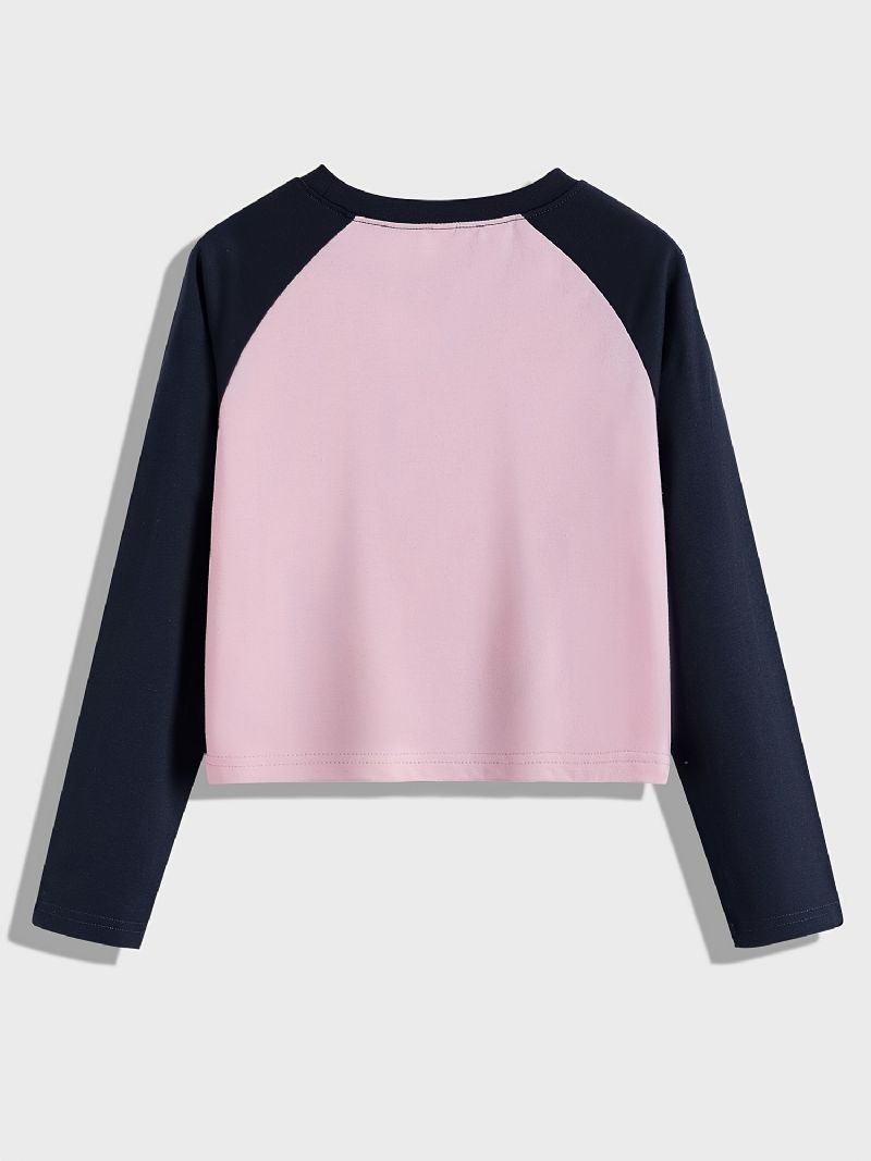 Flickor Colorblock Kontrast Rundhalsad Långärmad T-shirt