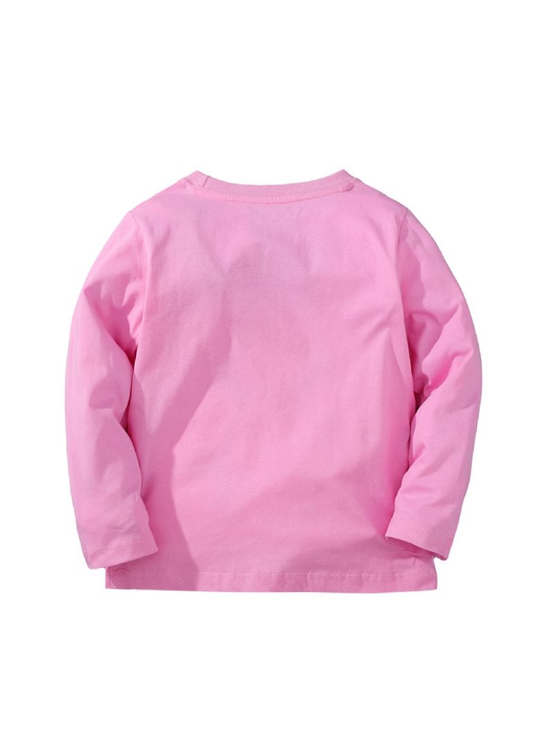 Flickor Långärmad T-shirt Dinosaurietryck Rosa Rund Hals Topp