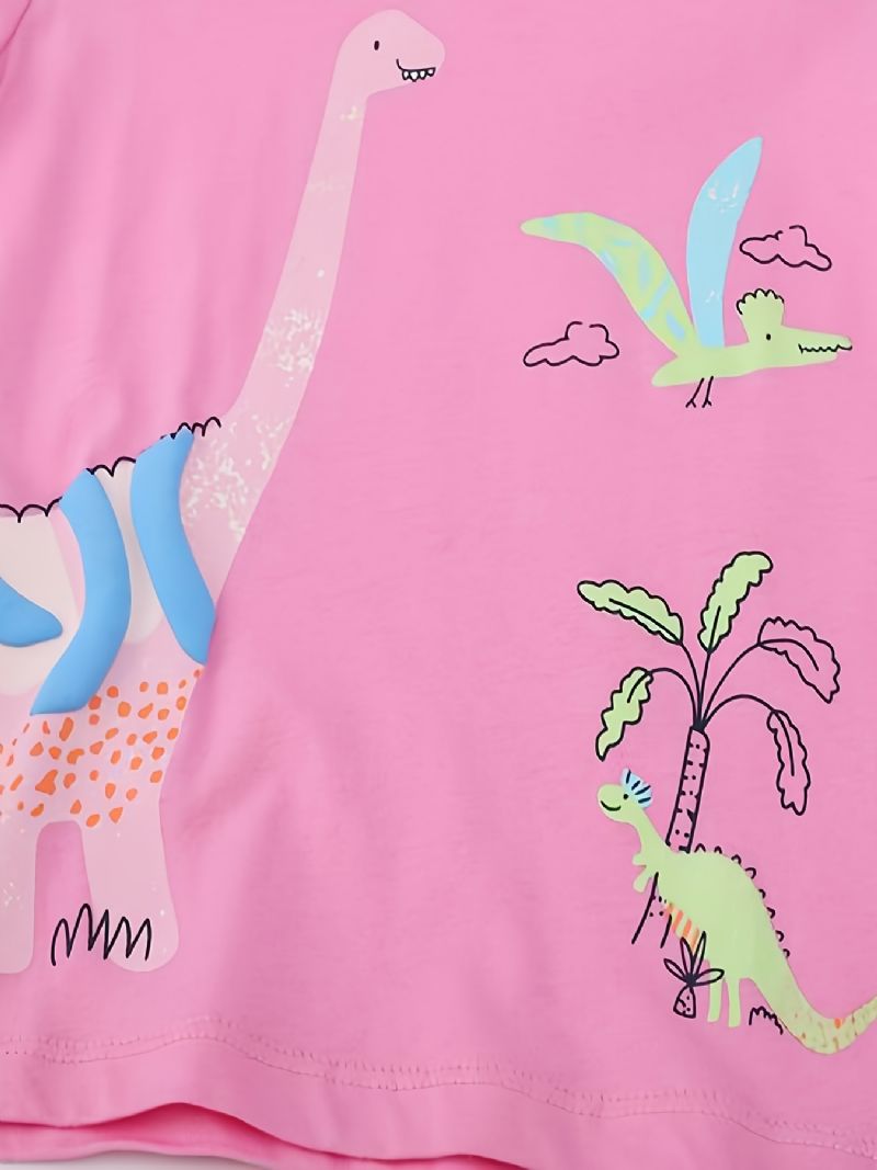 Flickor Långärmad T-shirt Dinosaurietryck Rosa Rund Hals Topp