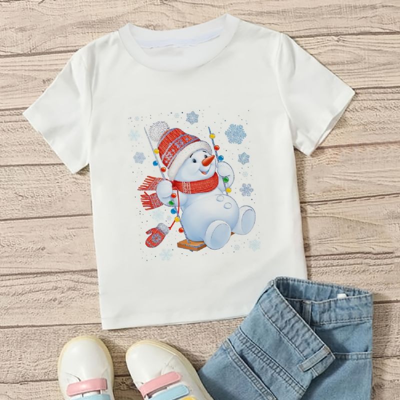 Flickor Söt Casual Snowman Print T-shirt För Julfest