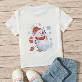 Flickor Söt Casual Snowman Print T-shirt För Julfest