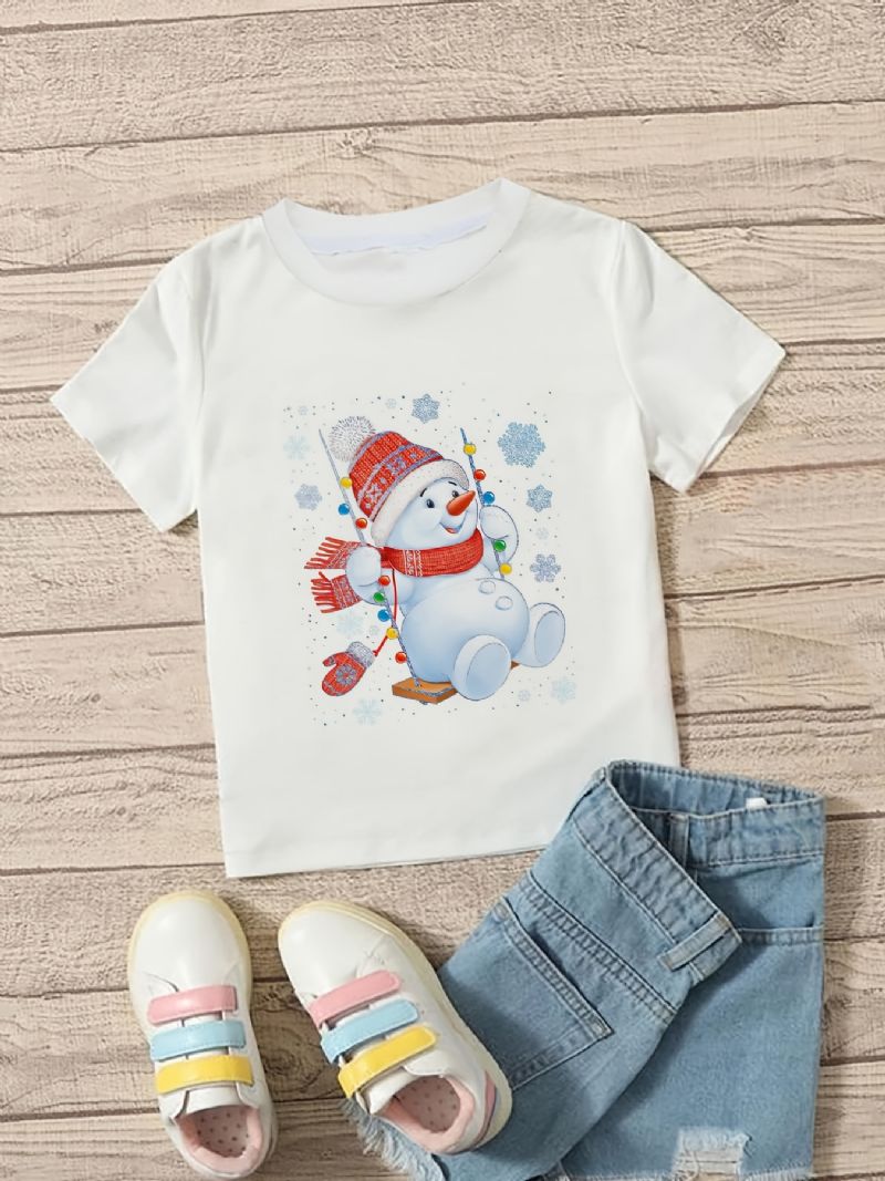 Flickor Söt Casual Snowman Print T-shirt För Julfest