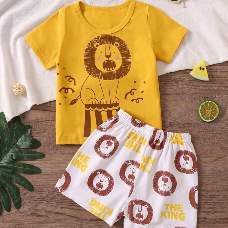 Pojkar Casual Cartoon Pyjamas Set Med Bekväma Lion Print T-shirt Och Shorts