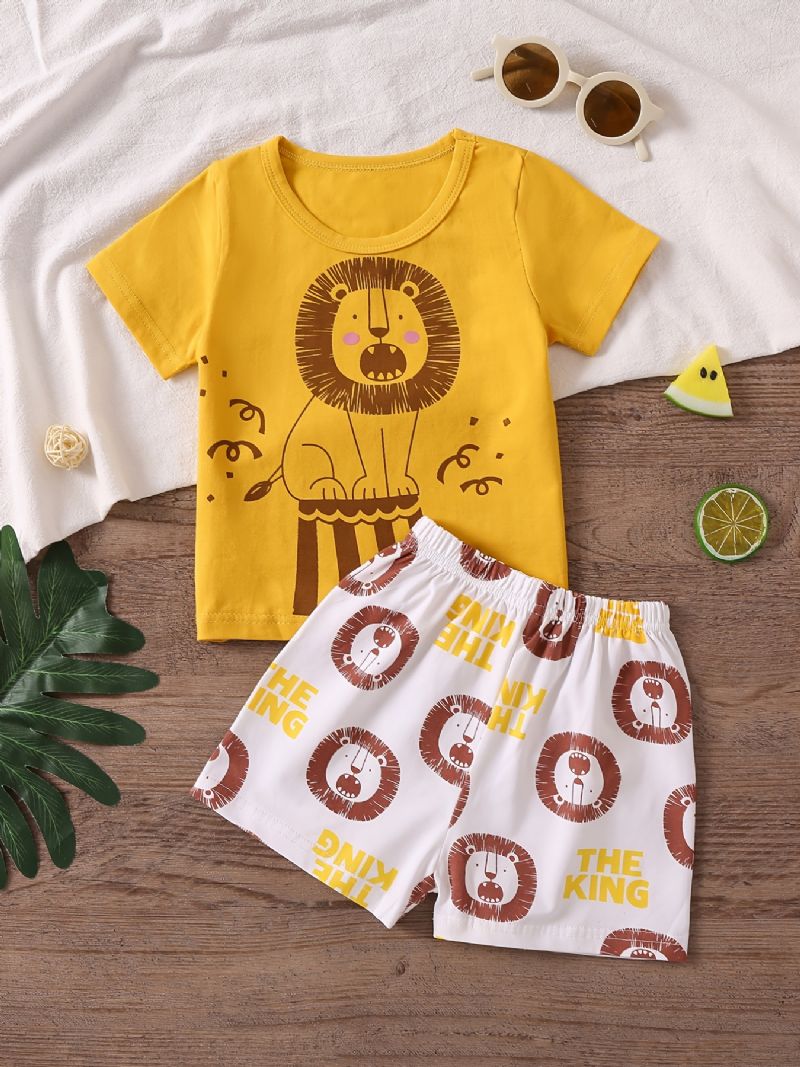 Pojkar Casual Cartoon Pyjamas Set Med Bekväma Lion Print T-shirt Och Shorts