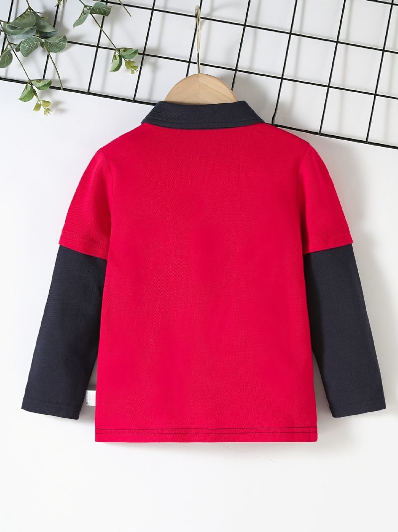 Pojkar Casual Color Block Bomull Polo Neck Långärmad T-shirt Med Örnbroderi