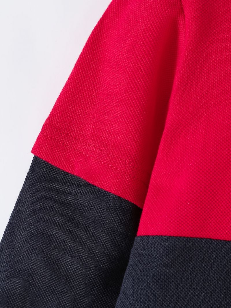 Pojkar Casual Color Block Bomull Polo Neck Långärmad T-shirt Med Örnbroderi