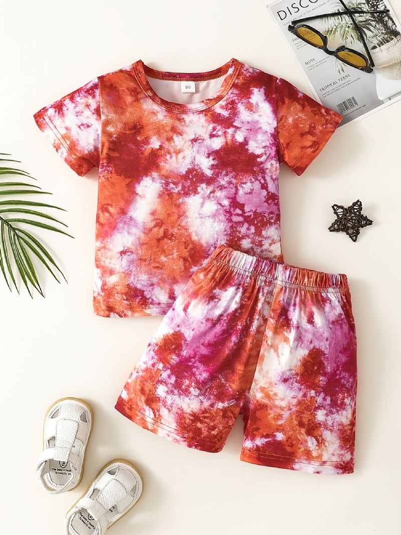 Pojkar Casual Tie Dye Set Med Kortärmad T-shirt & Shorts För Utomhusstrand