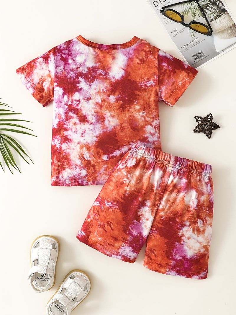 Pojkar Casual Tie Dye Set Med Kortärmad T-shirt & Shorts För Utomhusstrand