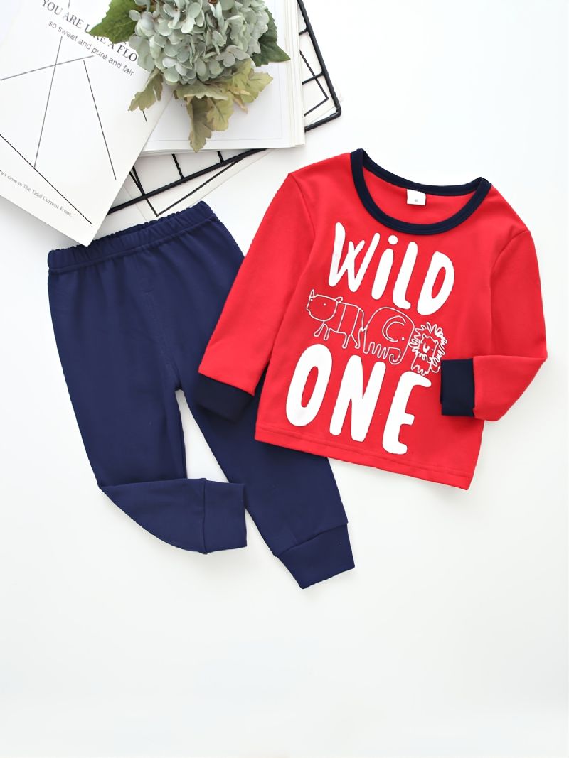 Pojkar Letter Wild One Crew Neck Bomull Långärmad T-shirt Jogger Joggingbyxa Set