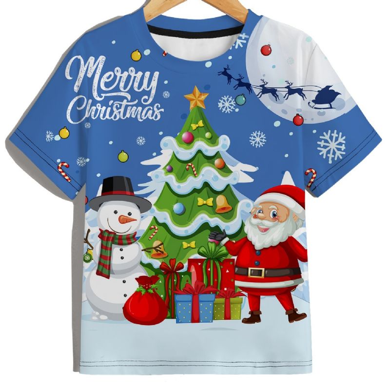 T-shirt Med Rund Hals För Pojkar Casual Crop Ärm 3d-mönster Digital Print Christmas Tee