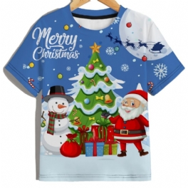 T-shirt Med Rund Hals För Pojkar Casual Crop Ärm 3d-mönster Digital Print Christmas Tee