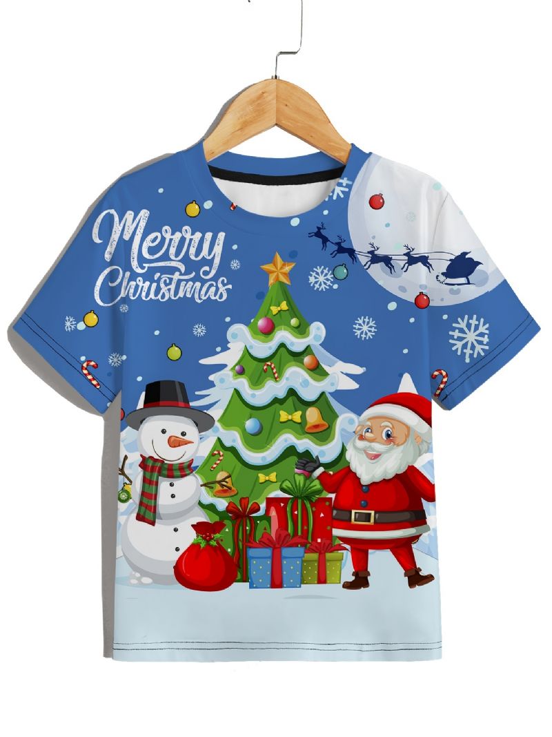 T-shirt Med Rund Hals För Pojkar Casual Crop Ärm 3d-mönster Digital Print Christmas Tee