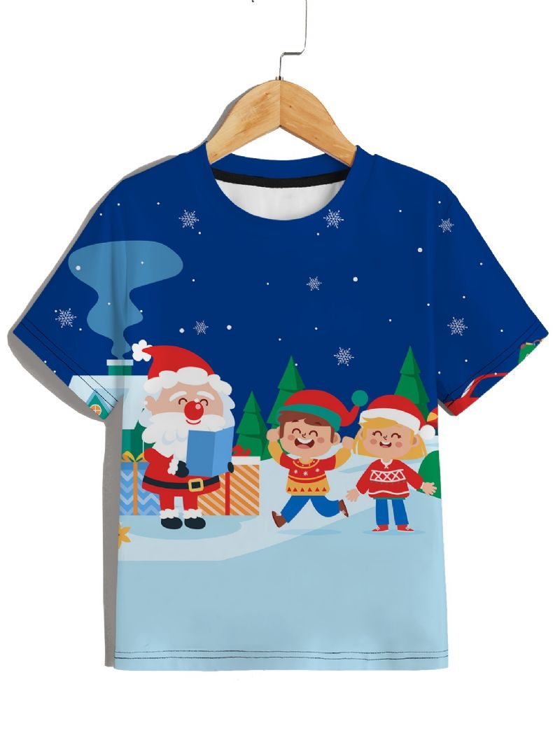 T-shirt Med Rund Hals För Pojkar Casual Crop Ärm 3d-mönster Digital Print Christmas Tee