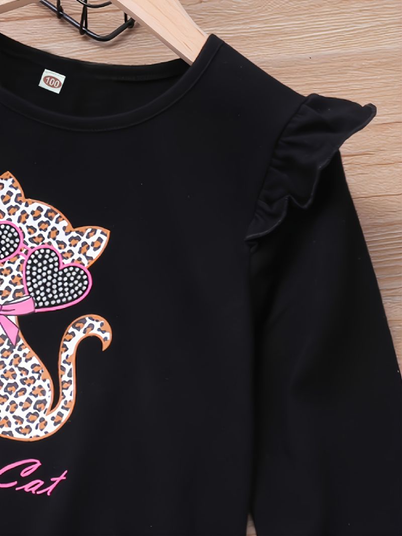 Tryckt Cat Leopard Hem T-shirt Klänning