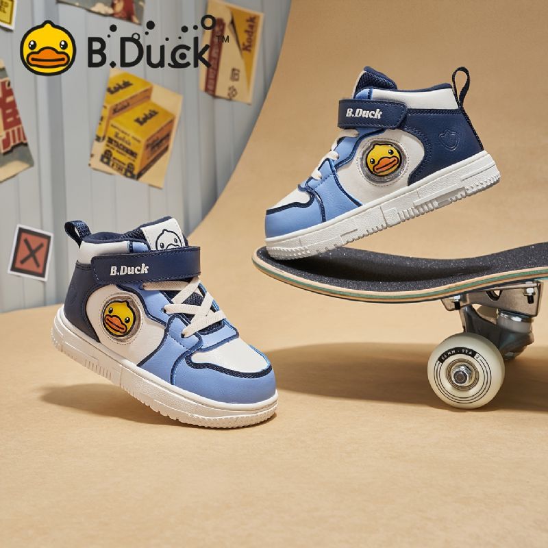 B.duck Pojkar Flickor Cartoon Sneakers Halkfri Fleece Warm High Top Skate Skor Vinter Barn