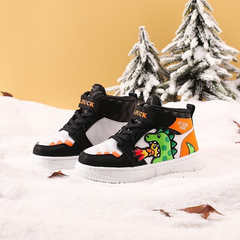 B.duck Pojkar Flickor Sneakers Cartoon Halkfri Fleece Varm Vinter Canvas Skor Barnskor