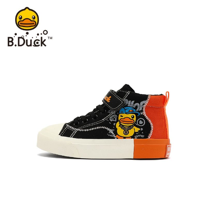 B.duck Pojkar Flickor Cartoon Sneakers Halkfri Fleece Warm High Top Canvas Skor Vinter Barn