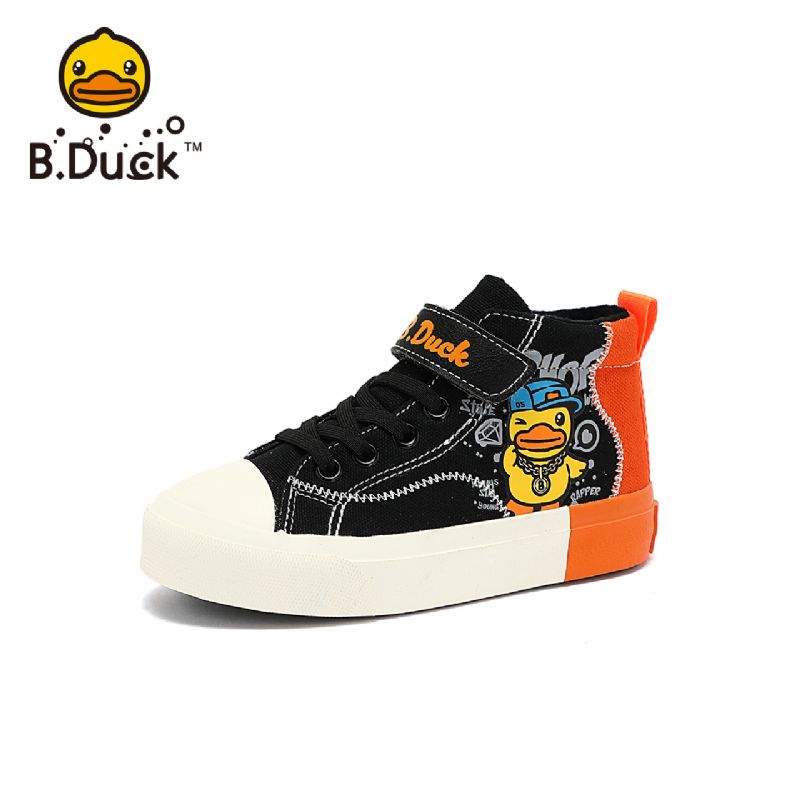 B.duck Pojkar Flickor Cartoon Sneakers Halkfri Fleece Warm High Top Canvas Skor Vinter Barn