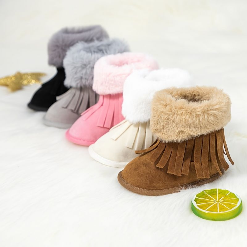 Bebis Flickor Fleece Booties Fringe Design High Top Skor First Walker Spjälsäng För Vintern