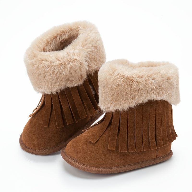 Bebis Flickor Fleece Booties Fringe Design High Top Skor First Walker Spjälsäng För Vintern