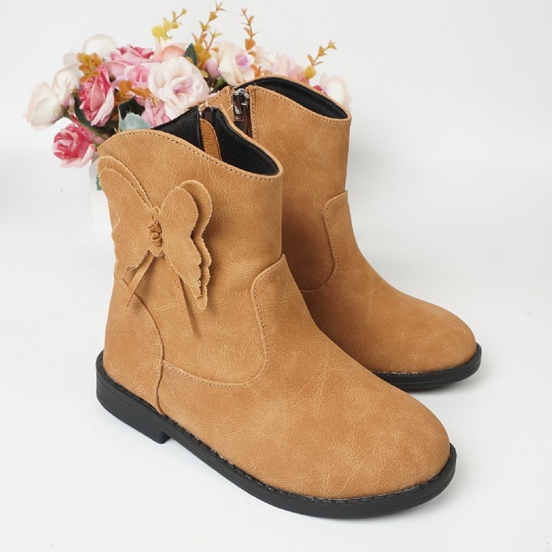 Barn Flickor Side Zip Chelsea Boots Med Butterfly Design För Höst Vinter Nyhet