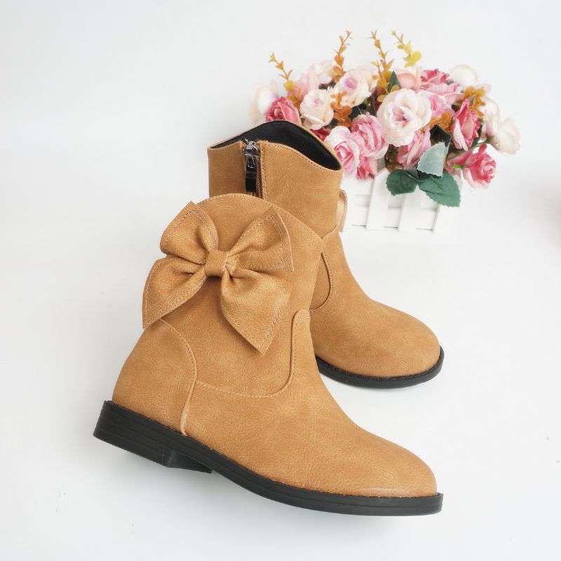 Barn Flickor Sido Zip Chelsea Boots Med Rosett Design För Höst Vinter Ny