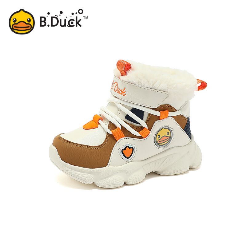 B.duck Pojkar & Flickor Velvet Snökängor Mjuksulor Anti-slip High Top Skor Med Tecknat Duck Print För Höst Och Vinter Nyhet