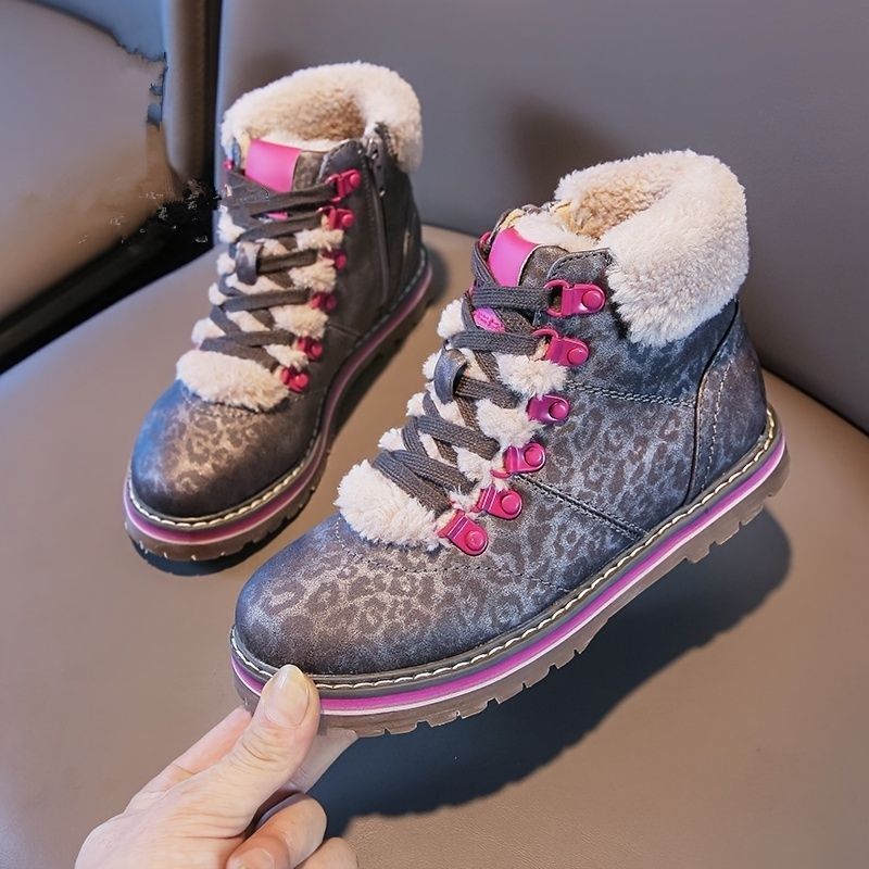 Fleece Snöstövlar För Leopard High Top Canvas Skor Sneakers Med Dragkedja På Sidan För Vintern