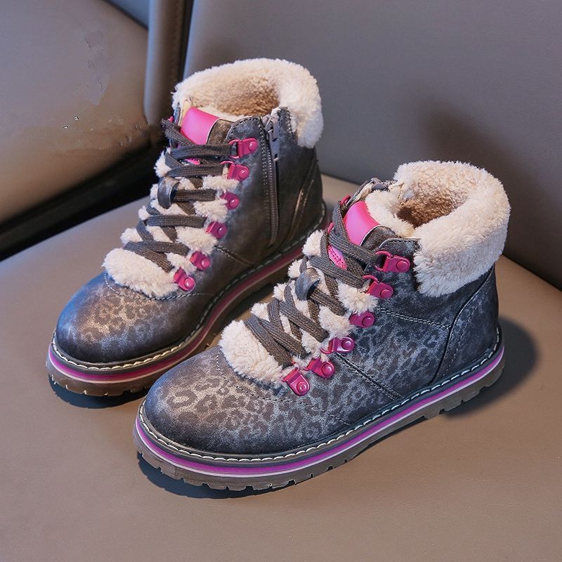 Fleece Snöstövlar För Leopard High Top Canvas Skor Sneakers Med Dragkedja På Sidan För Vintern