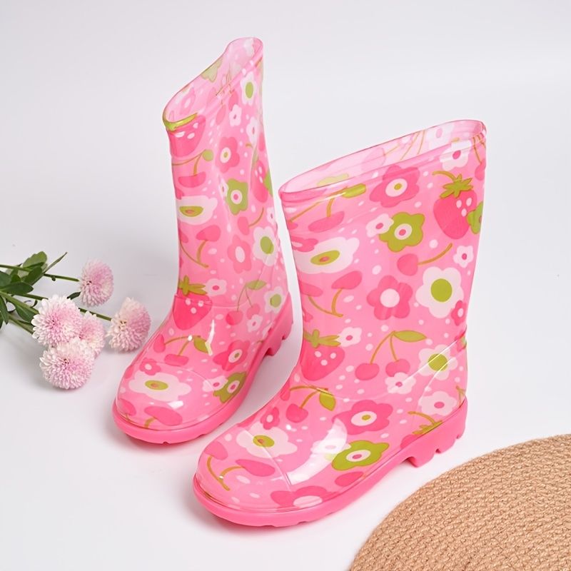 Flickfärg Söt Polka Dot Outdoor Halkfri Lättvikts Slip On Pvc Regnstövlar