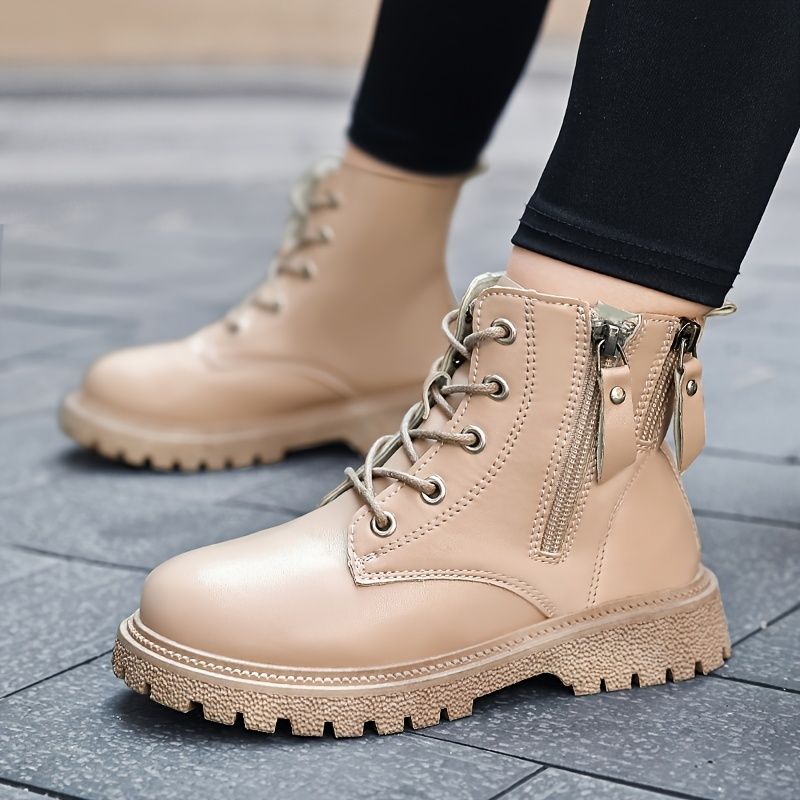 Flickor Läder Snörning Casual Combat Boots