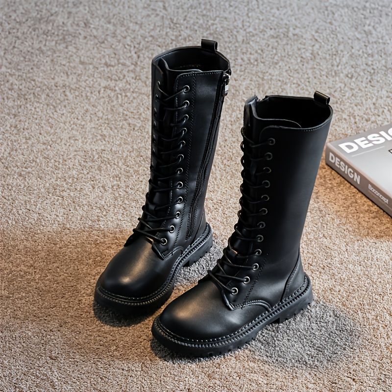 Flickor Läder Zipper Mid Boots Skor Höst Vinter