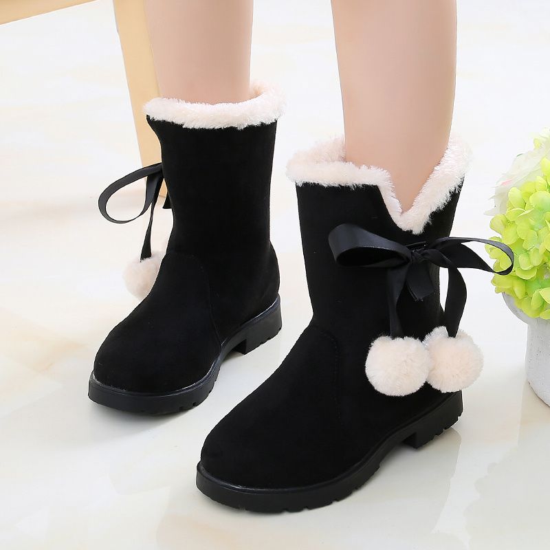 Flickor Velvet Boots Mjuksulor Anti-slip High Top Thermal Skor For Winter Christmas