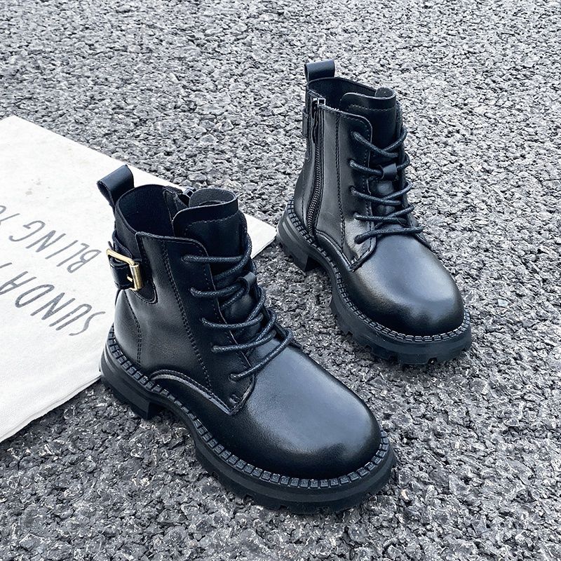 Pojkar Casual Vintage Martin Boots Stövlar Plattform Dragkedja Snörning Termostövlar Med Metallspänne