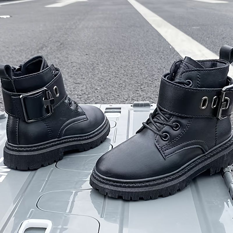 Pojkar Flickor Fleece Thermal Martin Boots Stövlar High Top Metal Spänne Snörning Zip-up För Vintern