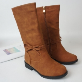 Småbarn Barn Flickor Slouchy Låg Klack Knähög Sido Zip Boots Med Rosett