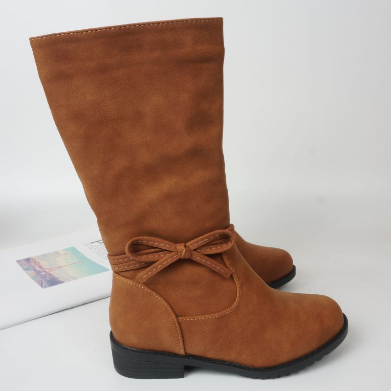 Småbarn Barn Flickor Slouchy Låg Klack Knähög Sido Zip Boots Med Rosett