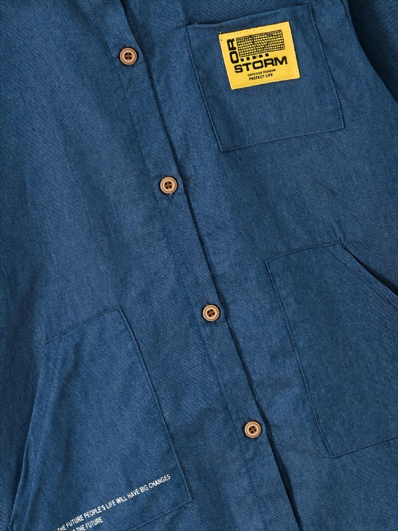 Barn Pojkar Shirt Långärmad Button Down Pocket Denim Blus