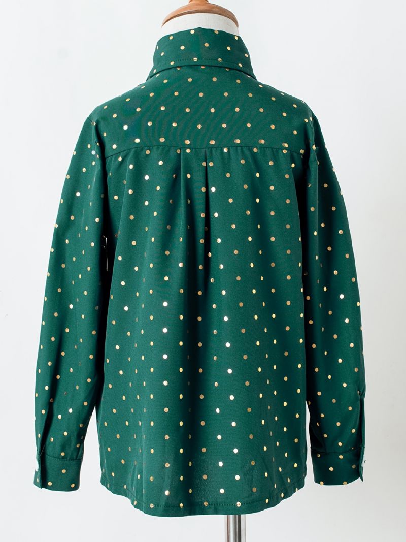 Bebis Polka Dot Shirts Button Down Långärmad Grön Blus Toppar För Pojkar Flickor Barn Kläder