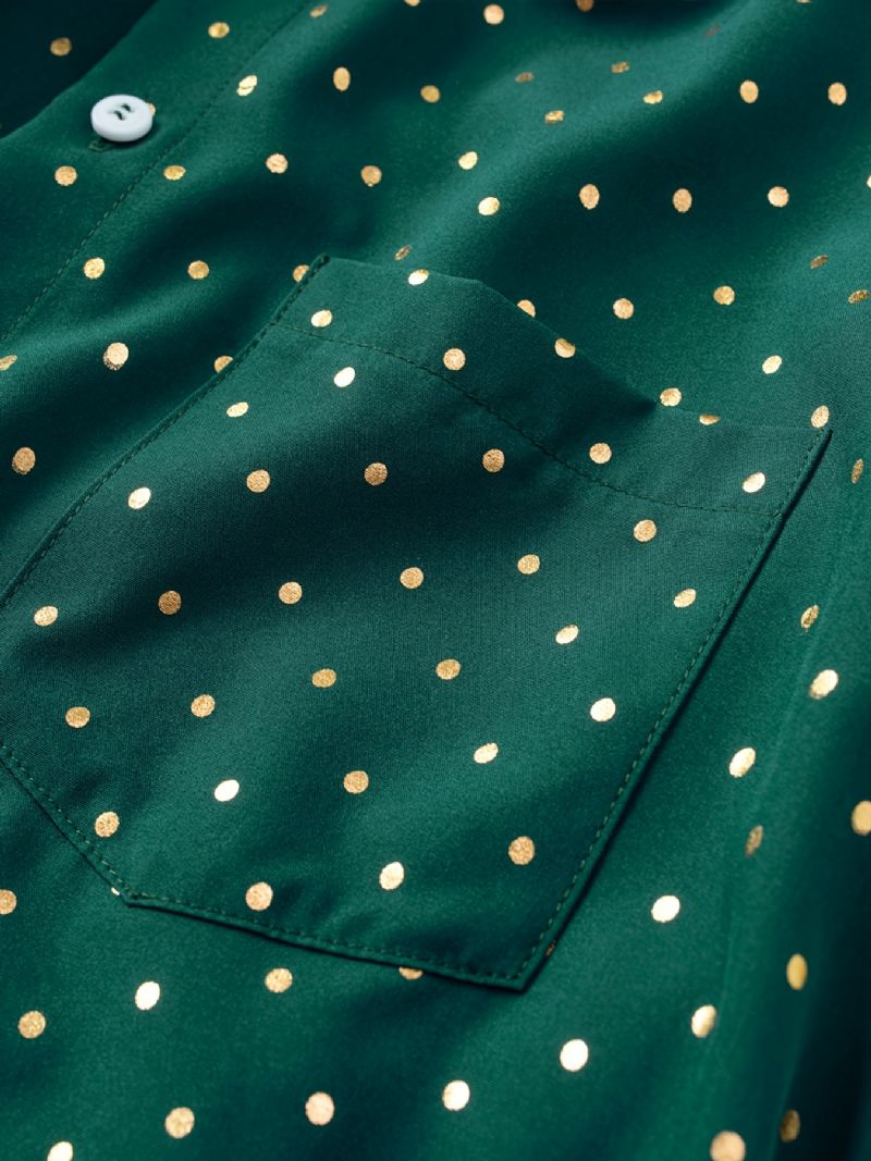 Bebis Polka Dot Shirts Button Down Långärmad Grön Blus Toppar För Pojkar Flickor Barn Kläder