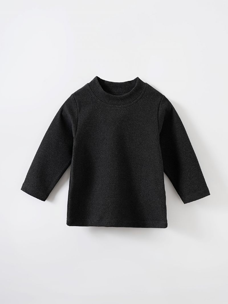 Pojkar Casual Crew Neck Pullover Shirt Långärmad Thermal Tops For Winter Black