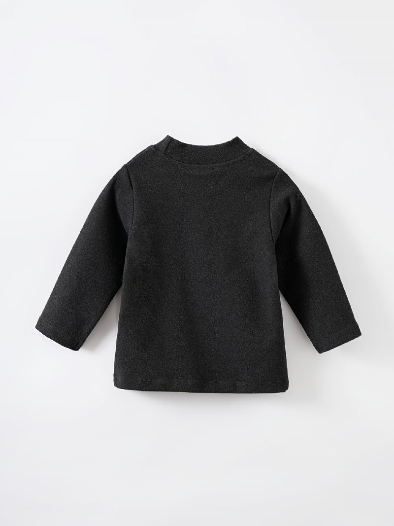 Pojkar Casual Crew Neck Pullover Shirt Långärmad Thermal Tops For Winter Black