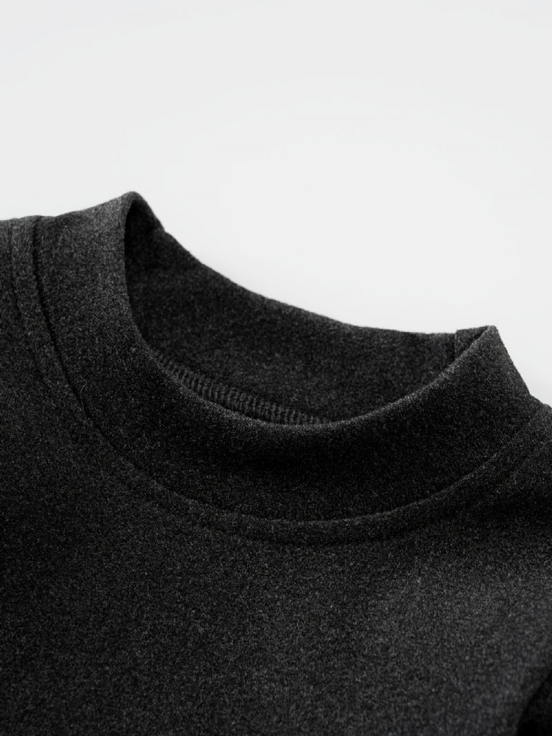 Pojkar Casual Crew Neck Pullover Shirt Långärmad Thermal Tops For Winter Black