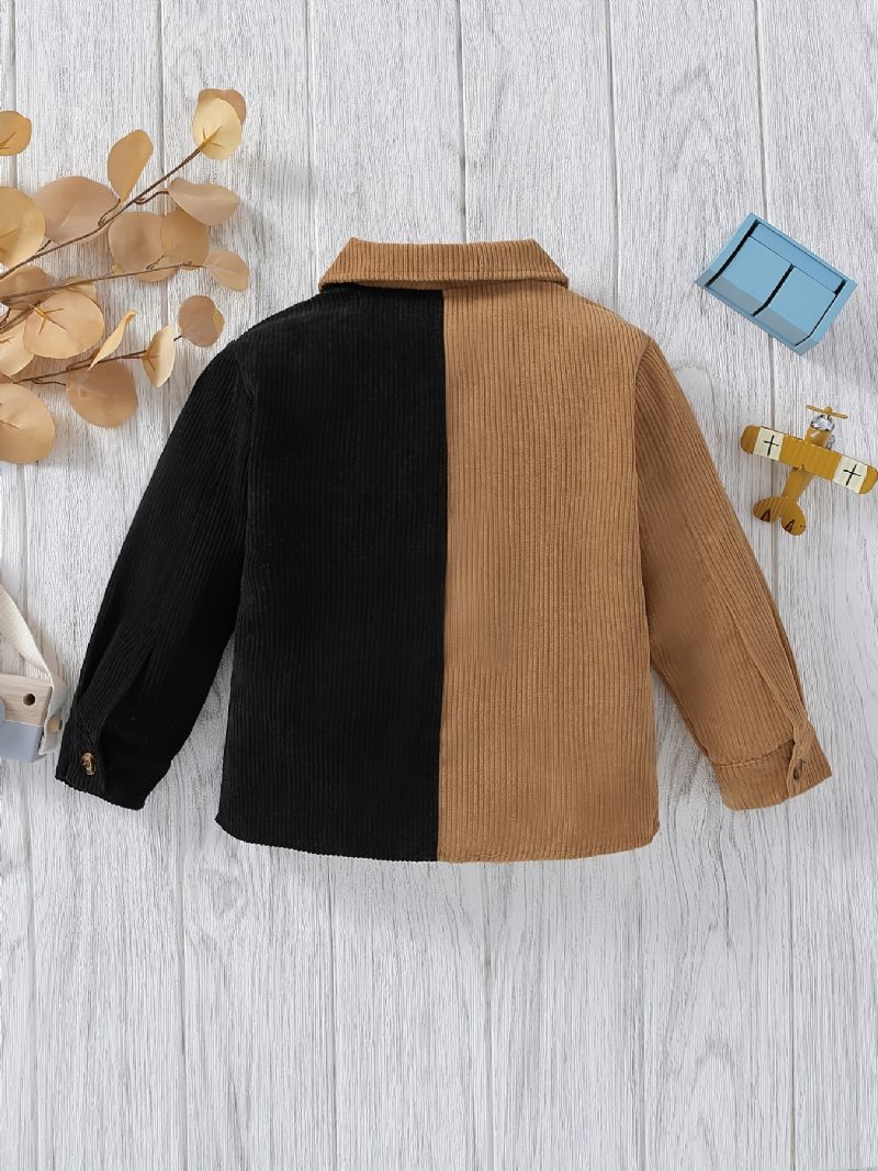 Pojkar Causal Corduroy Color Block Skjorta Thermal Lapel Toppar För Vintern