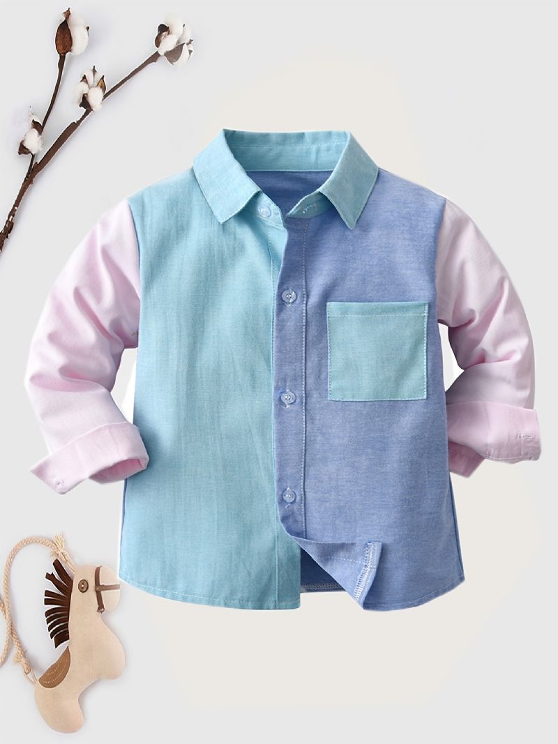 Pojkar Långärmad Colorblock Button-up Skjorta Barnkläder