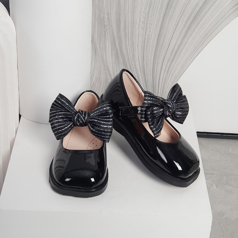 Bebis Flickor Skor Mary Jane Flats Soft Sole Square Toe Bow Princess