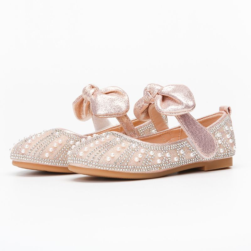 Flickor Elegant Rosett Mary Jane Skor Med Faux Pearl Rhinestone Flat Sula Princess För Bröllopsfest Performance